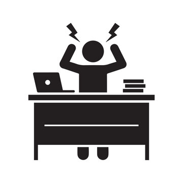 Stressed Office Worker at Desk with Laptop Frustrated Employee Burnout Icon Illustration
