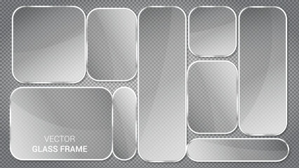 Modern glass panels with metallic borders for application design and interactive digital dashboard display