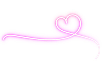 pink neon heart light trail isolated on transparent png, glowing love swirl line effect for romantic design use, luminous heart stroke element with transparent background