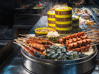 China street food Chinese snacks Sausage Steam Meat bun Dim sum Food stall Local market 