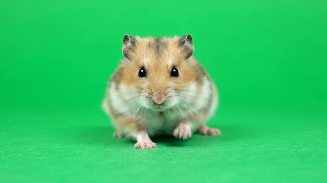 Cute small hamster green screen animal portrait looking at camera
