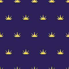 Gold Crown Seamless Pattern on blue background