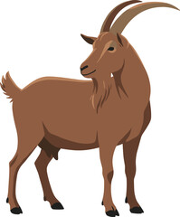 Flat goat illustration with horns standing isolated for farming wildlife nature education and logo design use concepts branding