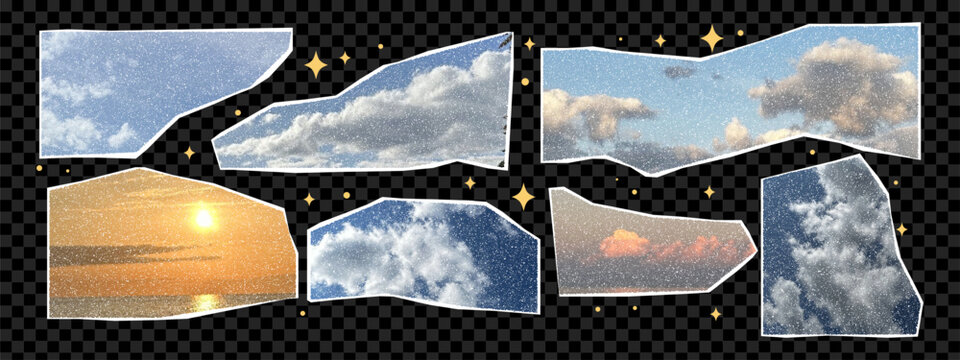 Retro torn paper cloud with halftone dot texture. Vintage photocopy effect for collage, scrapbook journal or punk style background.