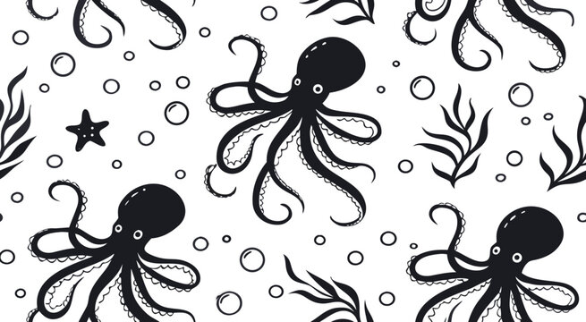 Silhouette octopus seamless pattern vector illustration design