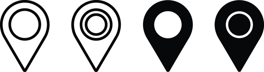 Four Black and White Location Pin with Circles map marker