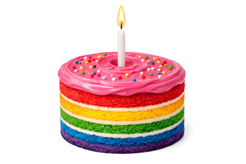 Pink Birthday Cake with Candle Isolated on White