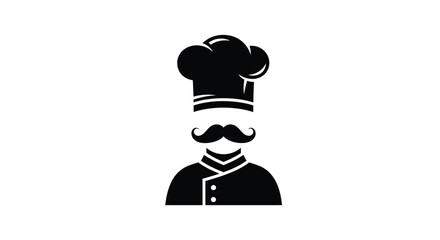 Chef portrait with mustache and hat a striking black silhouette © mst