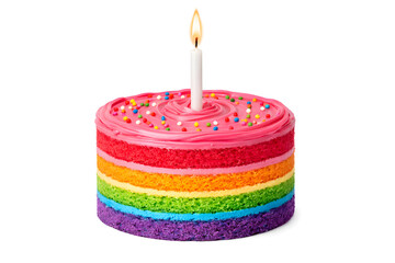 Pink Birthday Cake with Candle Isolated on White