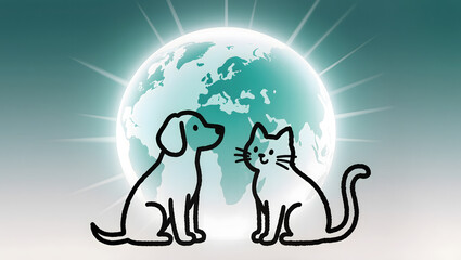 Naklejka premium Global pet care concept with dog and cat illustration