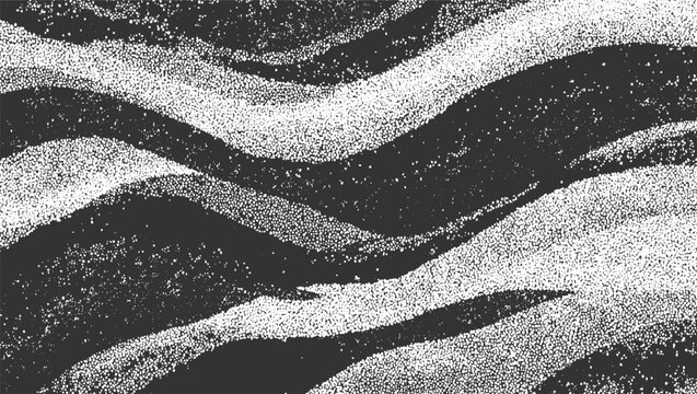 Abstract monochrome stippled texture of flowing wavy lines and organic shapes in black and white