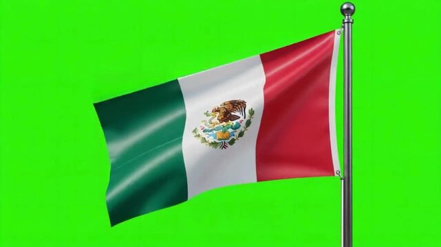 National Flag of Mexico Waving on Flagpole Isolated on Green Screen