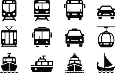 Black and white transportation set tram