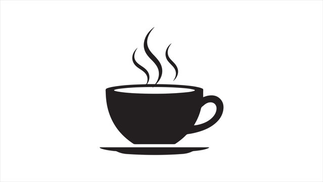 Minimalist Black Coffee Cup with Steam Flat Design Vector Illustration for Relaxation and Break Time