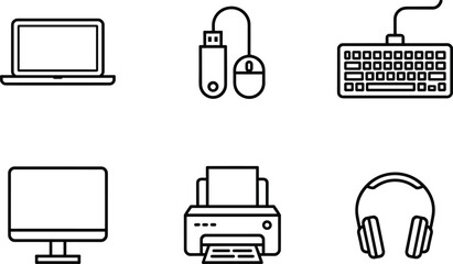 Black and White Computer Peripherals and Devices Set