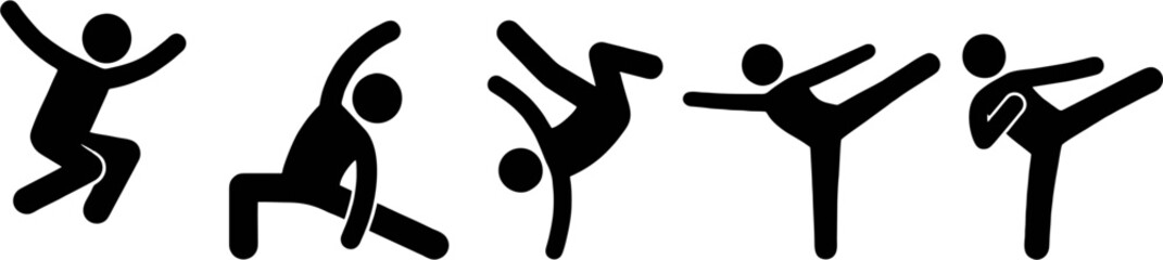 Set of Active People Silhouettes in Various Sport Poses Including Martial Arts Yoga Dancing and Jumping Vector