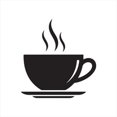 Obraz premium Minimalist Black Coffee Cup with Steam Flat Design Vector Illustration for Relaxation and Beverage Concepts
