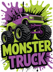 Monster Truck with Large Tires and Colorful Splatter Background 1