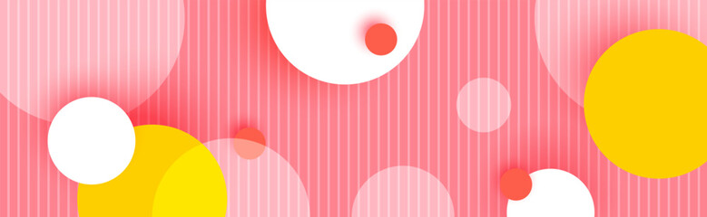 Trendy colorful background with circles and lines. Bright abstract design template. Yellow and pink 3d banner