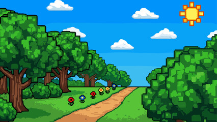 Obraz premium Pixel Art Park Pathway