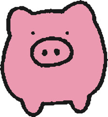 正面から見たブタの貯金箱の手描きイラスト
