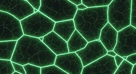 Obraz premium Glowing green neon polygonal network pattern on dark background