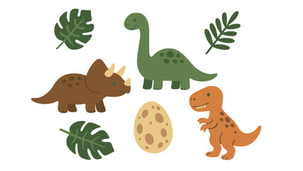 Obraz premium A colorful illustration of dinosaurs and leaves on a white background