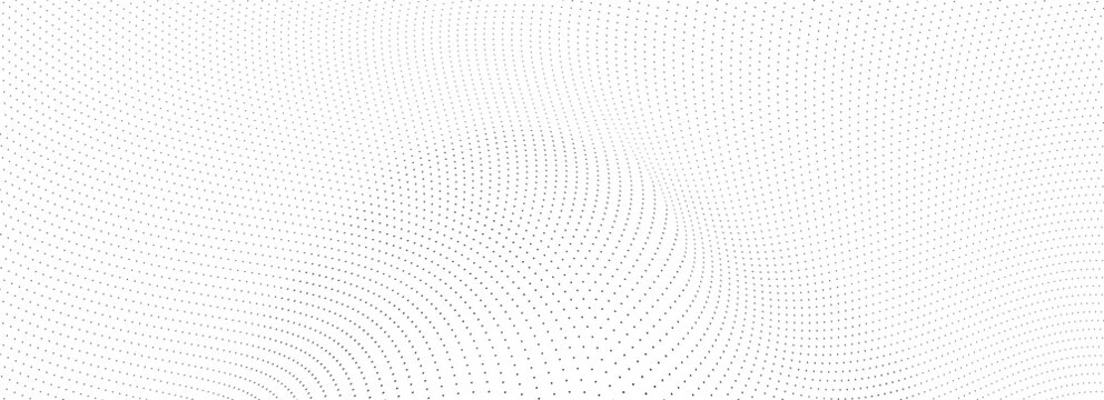 Abstract halftone dot wave background with smooth flowing curves and clean modern monochrome design.
