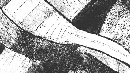 Fototapeta premium Black and white abstract texture resembling aerial view of agricultural fields and winding river pattern