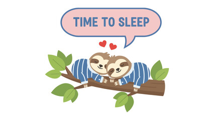 Obraz premium Two adorable sloths sleeping on a tree branch with a speech bubble