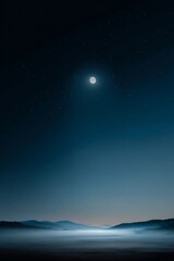Fototapeta premium Dreamlike night landscape with glowing moon and subtle stars, dark blues and soft light accents, minimal and atmospheric composition, serene fine art style