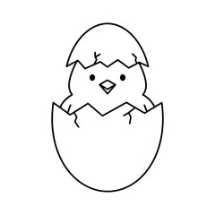 Obraz premium A Cute Baby Chick Hatching From An Eggshell Line-art Vector Illustration