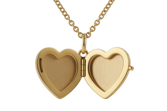 Gold heart shaped locket on chain necklace isolated on a transparent background