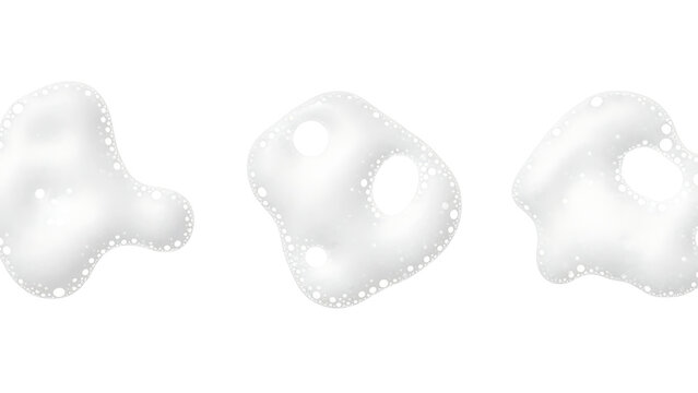 Three irregular abstract white shapes resembling amoeba or foam bubbles on a black background isolated on transparent background