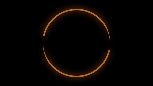 Orange neon laser circular loop with glowing ring on dark background