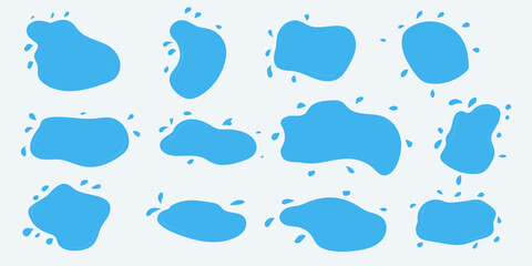 Spalsh water frame, blue vector element, puddle paint isolated.
