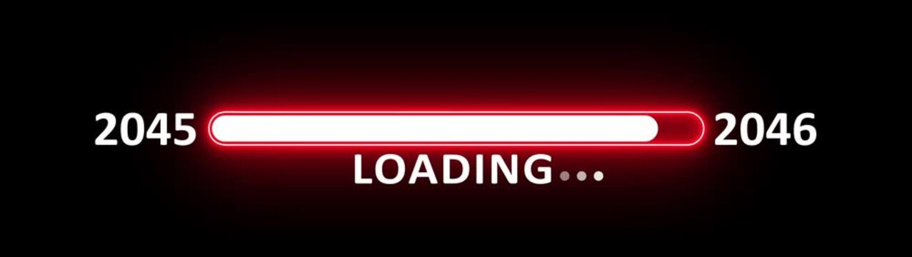 New year 2046 loading bar animation year changing from 2045 to 2046. New year 2046 loading bar animation transition from 2045 on black background. Almost reaching new year.