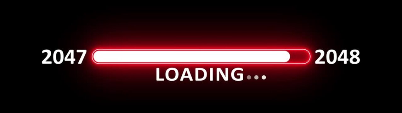 New year 2048 loading bar animation year changing from 2047 to 2048. New year 2048 loading bar animation transition from 2047 on black background. Almost reaching new year.