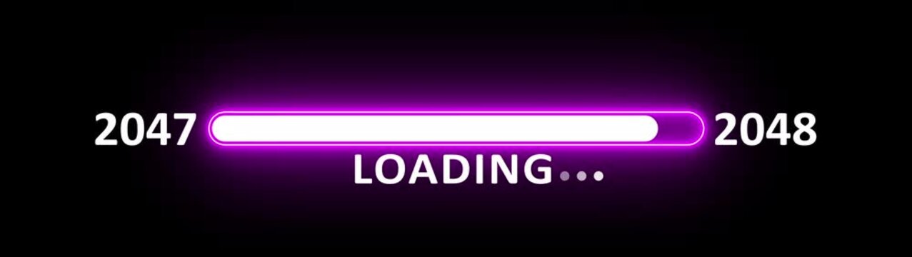 New year 2048 loading bar animation year changing from 2047 to 2048. New year 2048 loading bar animation transition from 2047 on black background. Almost reaching new year.