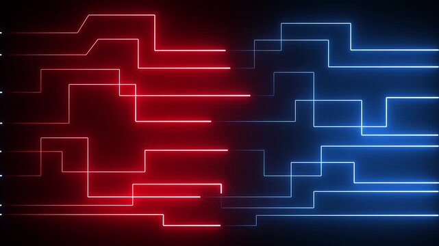 Abstract circuit board icon glowing neon lines. Close-up of computer processors technology concept black background. 4k animation video..