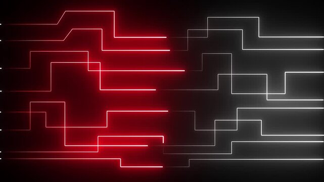 Abstract circuit board icon glowing neon lines. Close-up of computer processors technology concept black background. 4k animation video..