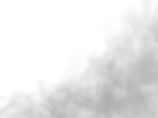 Fototapeta premium Gray smoke plumes drift over soft clouds with swirl, haze effects on white background. Mist, steam, atmospheric phenomena enhance realistic vapor, fog, thunder, storm patterns. Cutout PNG vector.