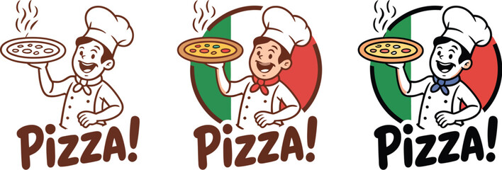 Chef Holding Pizza With Italian Flag Background chef hat