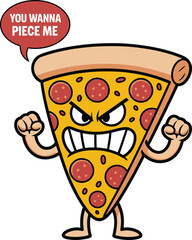 Angry pepperoni pizza slice with arms and fists