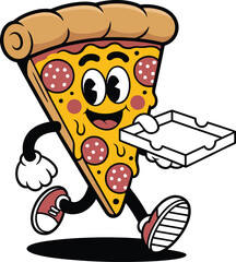 Animated Pepperoni Pizza Slice Running with Pizza Box