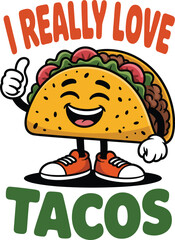 Happy Taco Character with Sneakers and Thumbs Up smiling