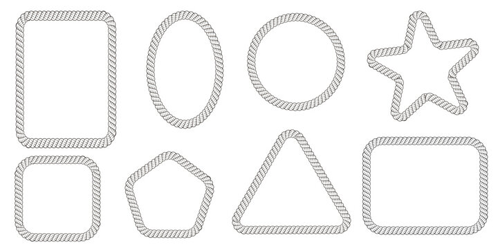 Set rope freames, flat vector, rope brush element. Circle, stsr, triangle