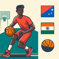 Cartoon vector illustration of people playing basketball