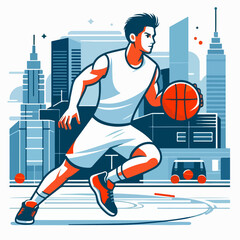 Cartoon vector illustration of people playing basketball