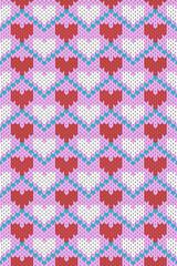 Colorful Knitted Pattern with Heart and Zigzag Design on pink Background for Textile and Fashion